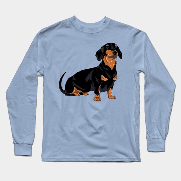 Dachshund black and tan, cute dog Long Sleeve T-Shirt by The Christmas Lady